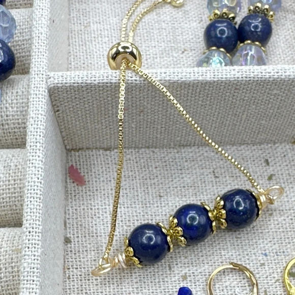 lazuli beads adjustable gold rope bracelet in gold/colorful/maximalist - Picture 7 of 16
